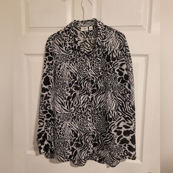 Cato leopard and zebra print button up shirt - Picture 1 of 5